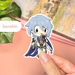 Niedliche Genshin Aufkleber | Ayato Aufkleber Genshin Auswirkungen Aufkleber Süß Aufkleber Wasserdichter Aufkleber Holographische Aufkleber Videospiel Aufkleber Anime