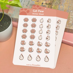 Feuille d'autocollants chat mignon | Feuille d'autocollants de patte mignonne Autocollants kawaii Autocollant de chat Autocollants en vinyle Journal Autocollants imperméables Patte de chat