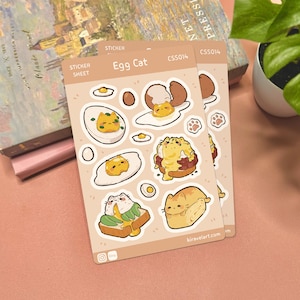 Sticker oeuf chat | Autocollant chat mignon de 3,75 po. x 5,625 po., autocollants durables imperméables, autocollant en vinyle kawaii, décalcomanies rigolotes, autocollants alimentaires