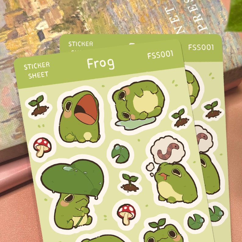 Cute Frog Sticker Sheet | 3.75' X 5.625' Cute Frog Sticker Waterproof ...