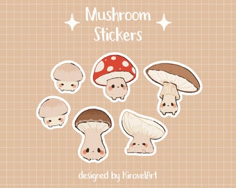 Cute Mushroom Sticker Set | Cute Fungi Sticker Pack Waterproof Stickers Plant Sticker Vinyl Sticker Cute Stickers Kawaii Sticker Set