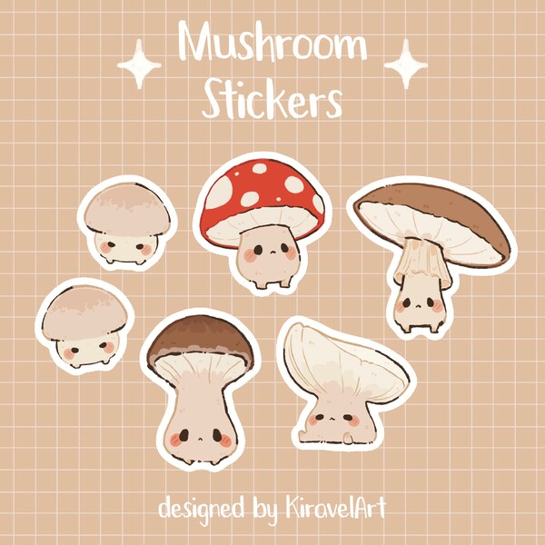 Cute Mushroom Sticker Set | Cute Fungi Sticker Pack Waterproof Stickers Plant Sticker Vinyl Sticker Cute Stickers Kawaii Sticker Set