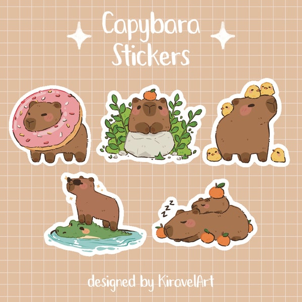 Cute Capybara Sticker Set | Cute Capybaras Sticker Pack Waterproof Stickers Animal Sticker Vinyl Sticker Cute Stickers Kawaii Sticker Set