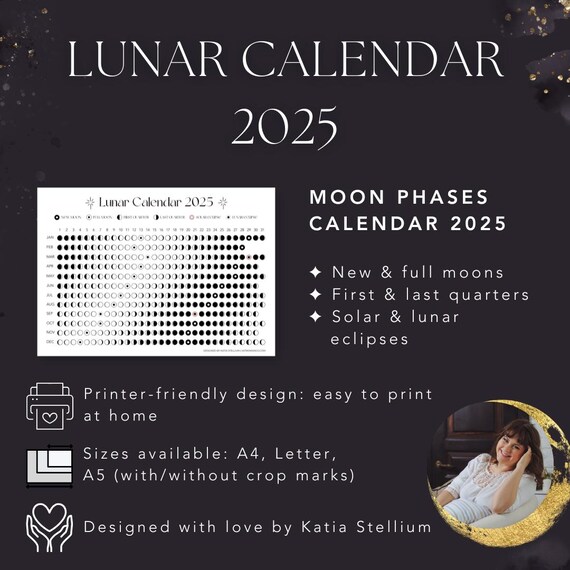 Lunar Calendar Printable | Moon Calendar | Lunar Phases | Moon