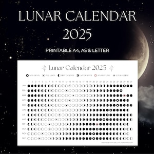 Druckbarer Mondkalender | Mond Kalender | Mondphasen | Mondphasen | Mond Notizbuch | Mondzyklus