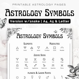 Printable Astrology Symbols | Printable Astrology Glyphs | Astrology Workbook | Astrology Poster | Witch Symbols | Grimoire Symbols