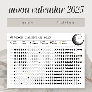 Mondkalender zum Ausdrucken // Mondkalender zum Ausdrucken // Mondphasen // Mondphasen // Mondzyklus // A4, A5 & Letter