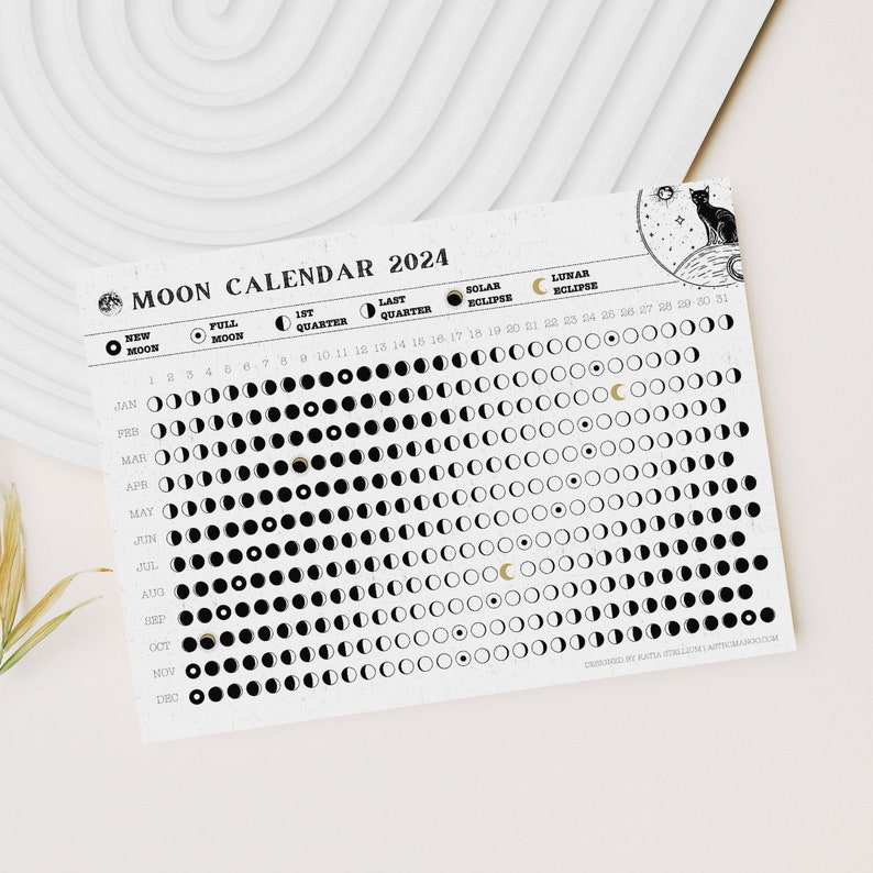 Moon Calendar Printable // Lunar Calendar 2025 // Moon Phases // Lunar