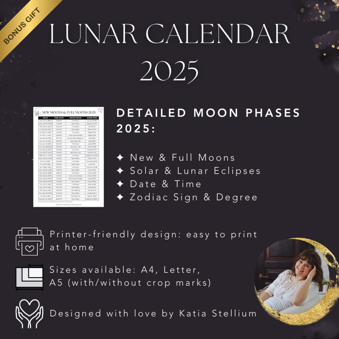 Lunar Calendar Year-at-a-glance | Printable Moon Calendar 2025 ...