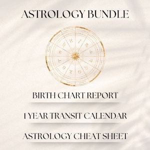 Rapporto sul grafico di nascita + calendario di transito di 1 anno + foglio di astrologia / pacchetto di astrologia