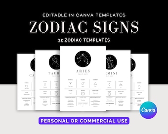 Zodiac Signs Canva Template // Astrology Templates // Astrology Printables // Horoscope // Zodiac Cheat Sheet // Astrology Poster