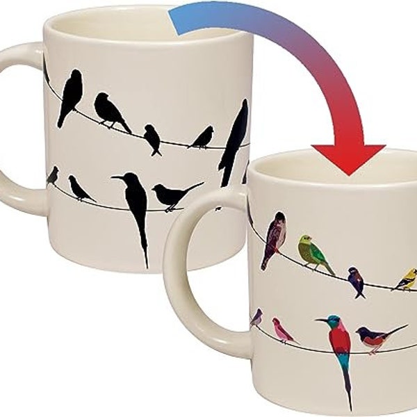 Birds on a Wire Heat Changing Mug - Add Coffee and Colorful Birds Appear