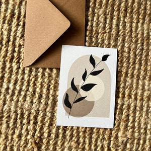 Biglietto di auguri illustrato - stampa artistica astratta - cartolina botanica - piante astratte e forme neutre - stampa artistica da parete - stampecartoline
