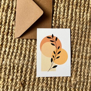Biglietto di auguri illustrato - stampa artistica astratta - cartolina botanica - piante astratte e forme gialle - stampa artistica da parete - stampecartoline