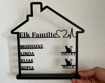 Décoration de maison en bois personnalisée avec noms et animaux de compagnie / Idée cadeau pour les familles / Emménagement ou mariage