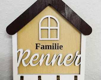 Porte-clés en bois personnalisé – décoration murale avec nom de famille/cadeau