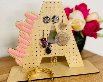Porte-boucles d'oreilles – présentoir à boucles d'oreilles/organisateur de bijoux en bois personnalisé, cadeau pour filles, fête des mères, petite amie