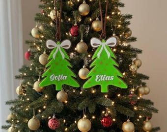 Personalized Christmas tree pendant with name | Green Christmas decoration | Individual acrylic tree decoration