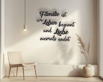 Inscription en bois « La famille, c'est là où la vie commence et l'amour ne finit jamais » Décoration murale artisanale en bois avec citation inspirante pour le salon