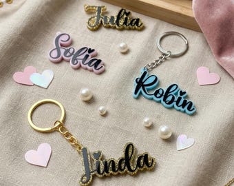 Personalized keychain with name | Acrylic name tag | Gift for girlfriend | Bag charm | Keyring