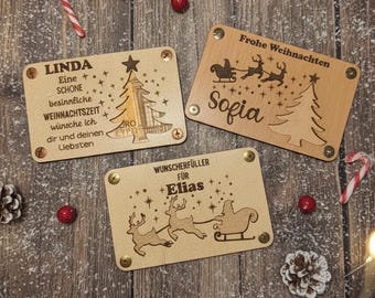 Carte cadeau avec pochette en bois pour billets – différents modèles – Idée cadeau originale pour Noël
