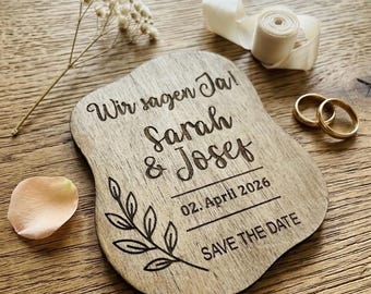 Panneau en bois personnalisé « Réservez la date » – Annonce de mariage – Gravure avec noms et date – Décoration rustique bohème – 8 x 10 cm