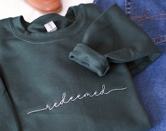 Redeemed Embroidered Crewneck Sweatshirt | Christian Faith Custom T-shirt | Easter Shirt | Jesus Inspirational Religious| Gift for Her / Him