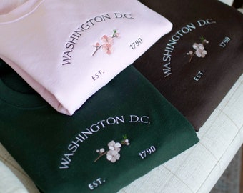 Washington DC Embroidered Crewneck Sweatshirt | Cherry blossom Sweatshirt