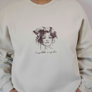 Afro Woman Embroidered Sweatshirt | Melanin | Custom Juneteenth Black History Month Crewneck | Black Women Gift | African American Culture