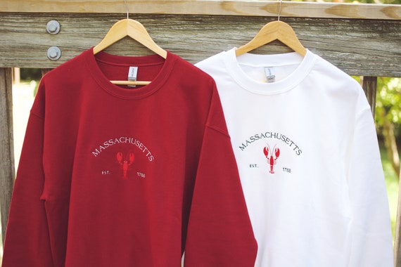 Massachusetts Embroidered Crewneck Sweatshirt | Lobster Sweatshirt | Cape Cod Sweatshirt