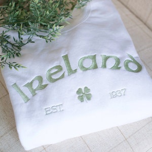 Ireland Shamrock Embroidered Crewneck Sweatshirt, Custom Vintage St. Patrick's Day Shirt, Irish Lucky Clover Sweater Gift