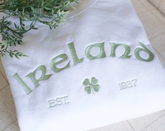 Ireland Shamrock Embroidered Crewneck Sweatshirt, Custom Vintage St. Patrick's Day Shirt, Irish Lucky Clover Sweater Gift