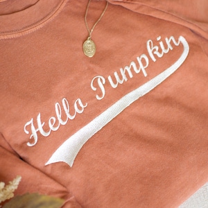 Embroidered Hello Pumpkin Comfort Colors Shirt Fall Thanksgiving Halloween Vintage T-shirt