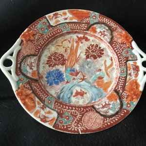 Imari Dish Vintage Rare 1800s Red Gold Blue Green Porcelain