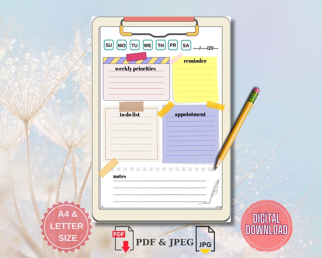 Weekly Plannerplanner Notebookprintable Plannerdaily - Etsy