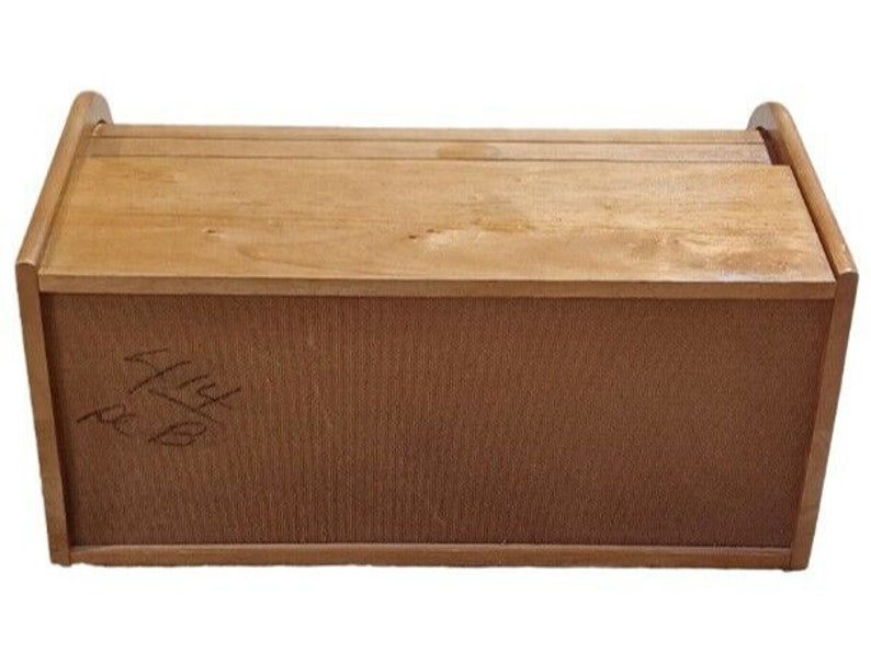 Vintage Wooden Bread Box Free Standing Roll up Door 9 L X 15.6 W X 7.5h