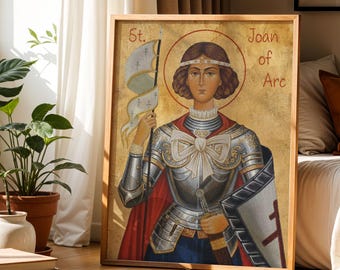 St Joan of Arc Icon, Catholic Warrior Saint, Christian Wall Art