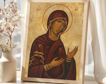 Theotokos Agiosoritissa Icon: Our Lady of Intercession, Byzantine Virgin Mary Wall Art