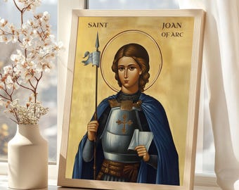 Saint Joan of Arc Icon, Byzantine Orthodox Art, Catholic Warrior Saint Print