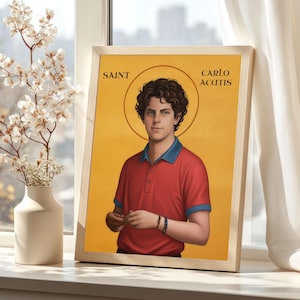 Saint Carlo Acutis Byzantine Icon, Catholic Wall Art, Religious Christian Home Decor Gift