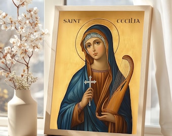 Impresión de pintura de Santa Cecilia, patrona de la música, regalo de arte católico