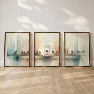 The Last Supper Triptych Wall Art | Christian Canvas Set of 3 | Catholic Bible Scene Painting, Religious Home Decor Gift