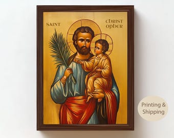 Saint Christopher, Oil Painting, Catholic Martyrs, Catholic Wall Art, Christian Gifts, Religious Portraits, Inspirational Home Decor