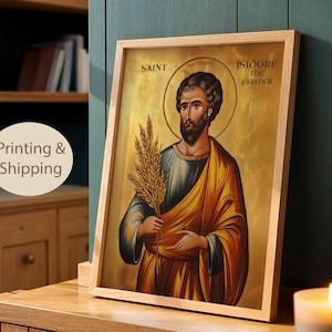 Saint Isidore the Farmer Icon, Catholic Orthodox Art Print, Patron of Farmers & Laborers