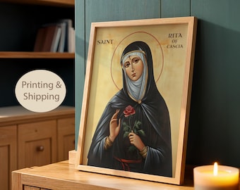 Icono de Santa Rita de Casia, impresión mural católica, patrona de las causas imposibles