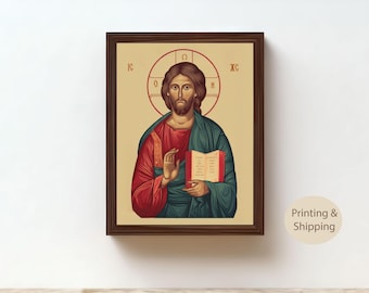 Jesus Chirst, Icon of Jesus Christ, Christian Symbol, Catholic Gifts, Catholic Portrait, Inspired by Byzantine Style, Orthodox Style