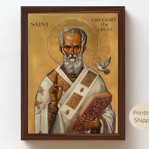 Heiliger gregori der Große Wall Art | Katholischer Papst und Kirchenlehrer Leinwand | Religiöses Geschenk zum Festtag, Taufe und Gebetsraum