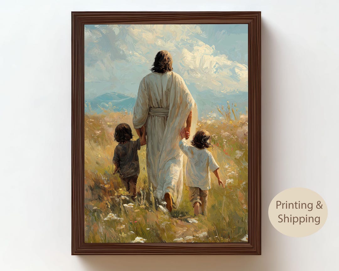 Jesus Walking With Children Digital Print | Christian Wall Art ...