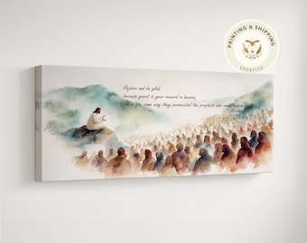 Sermon on the Mount Canvas: Jesus Beatitudes Scripture, Christian Wall Art