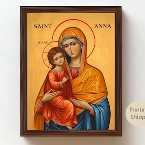 Impression d&#39;art Sainte Anne | Art mural catholique | Décoration d&#39;intérieur chrétienne | Cadeau pour les grands-mères | Peinture religieuse